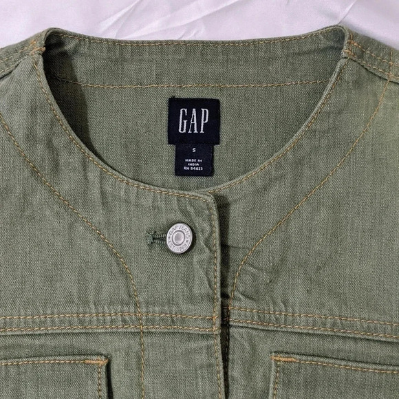 GAP Mock Neck Button Up Denim Jacket, Color Sage Green Size S - Picture 12 of 14